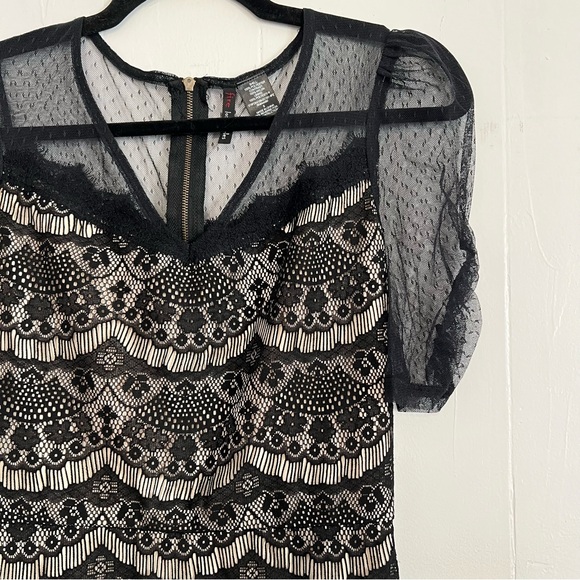 Fire Los Angeles Dress Fitted Bodycon Black Beige Lined Swiss Dot Mesh Small - Picture 3 of 5